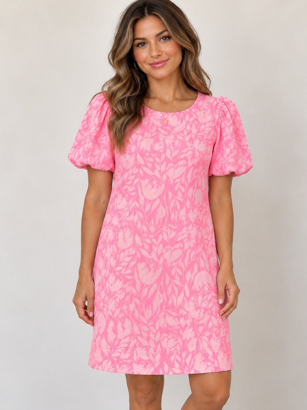 Lilly Pulitzer Pink Floral Puff Sleeve Shift Dress Women’s Medium M